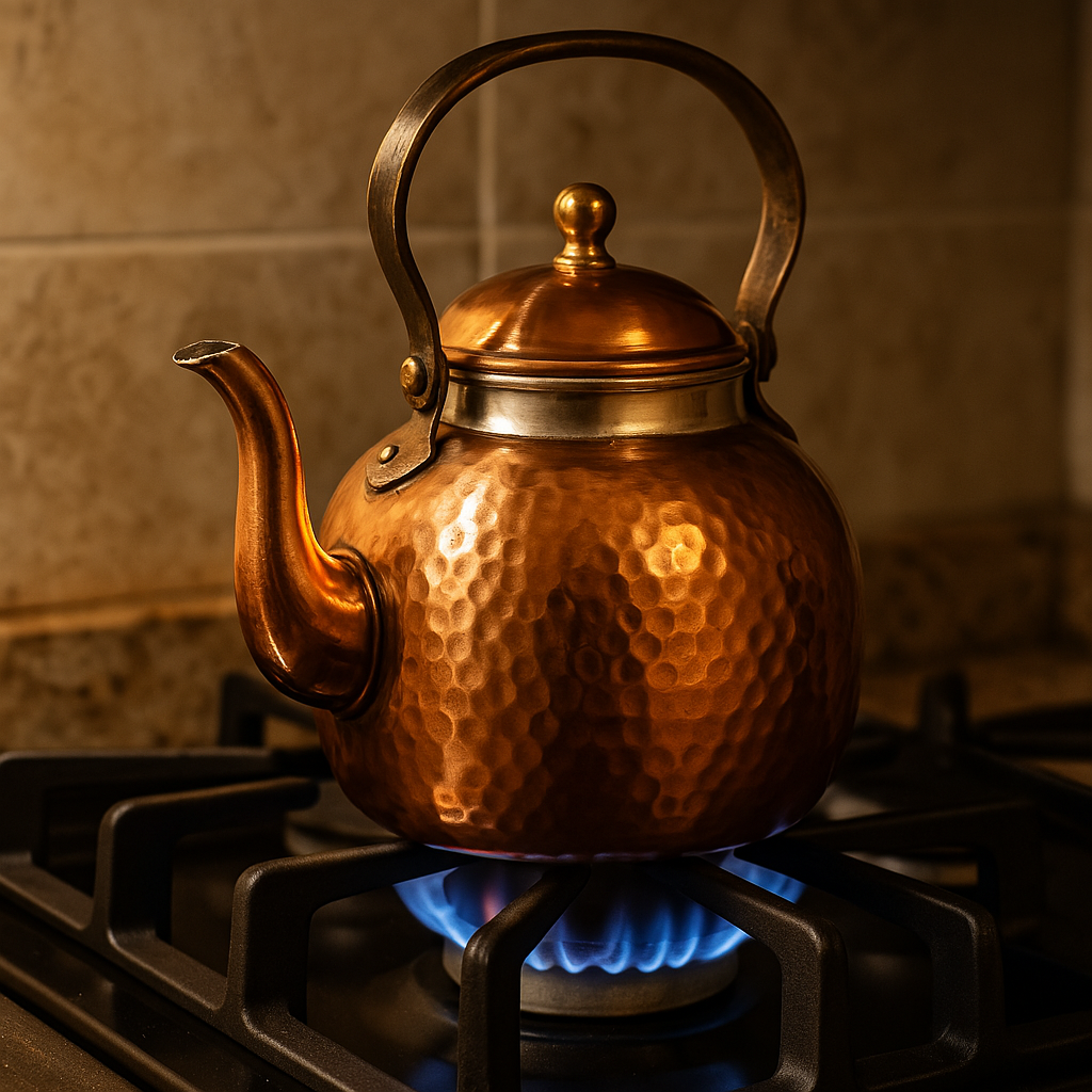 جوشاندن آب در کتری مسی